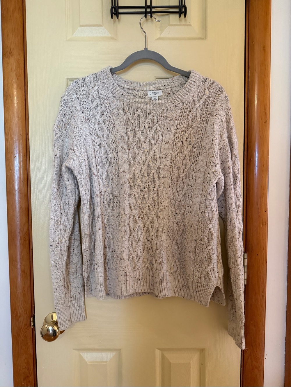 J. Crew Speckled Cream Cable Knit Crewneck Sweater